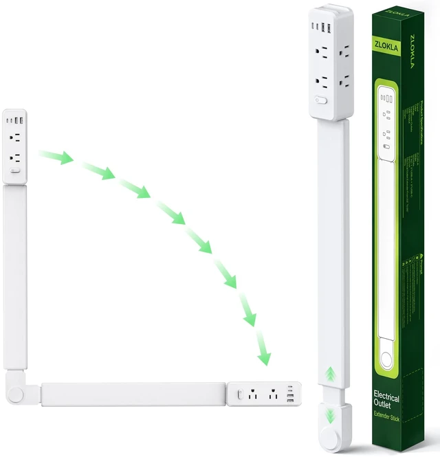 Main image of Outlet Extender Stick, 360° Rotating Wall Outlet Expander with 22-35" Extendable Base, 10-in-1 Power Strip Stick with 6 AC Outlets, 4 USB Ports (2 USB-C), Flat Plug for Behind Couch, Home, Office
