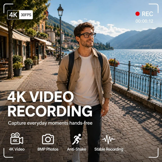 Alt view image 6 of 7 - Ai Smart Glasses with Camera and Bluetooth Audio,4K Video Recording AI glasses 4k video recording;translation;photo capture;bluetooth,audio music;AI assistant;object recognition;for men,women