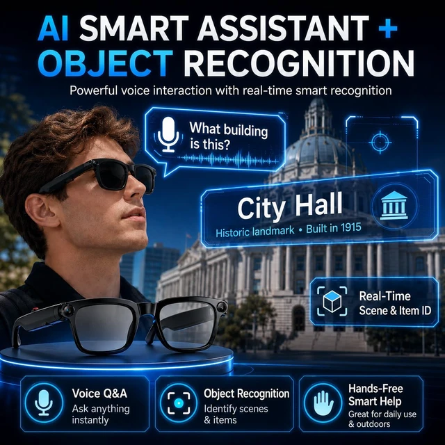 Alt view image 7 of 7 - Ai Smart Glasses with Camera and Bluetooth Audio,4K Video Recording AI glasses 4k video recording;translation;photo capture;bluetooth,audio music;AI assistant;object recognition;for men,women