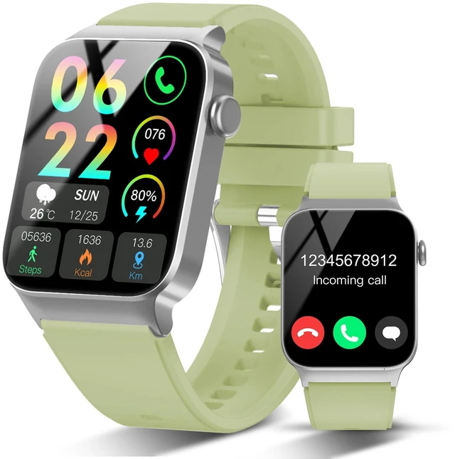 Main image of Smart Watch for Men Women Bluetooth Call, 1.85" HD Screen Smartwatch with Heart Rate/Sleep Monitor, 110+ Sport Modes Activity Trackers IP68 Waterproof, Fitness Watch for Android, Olive Green