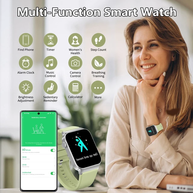 Alt view image 6 of 7 - Smart Watch for Men Women Bluetooth Call, 1.85" HD Screen Smartwatch with Heart Rate/Sleep Monitor, 110+ Sport Modes Activity Trackers IP68 Waterproof, Fitness Watch for Android, Olive Green