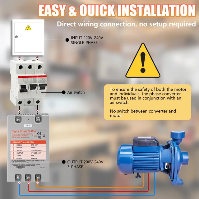 Alt view image 3 of 7 - Single Phase to 3 Phase Converter5HP 220V 3 Phase Converter220V-240V Input/Output Digital Phase Shift for 5HP Motor