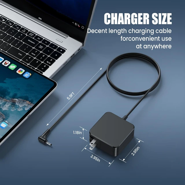 Alt view image 7 of 7 - 65W Laptop Charger Compatible with Lenovo IdeaPad 1 3 5 110 310 320 330 Flex 4 5 6 Yoga 310 510 520 710 V14 V15 - Chromebook N22 N23 N42 4.0×1.7mm Round Tip AC Adapter