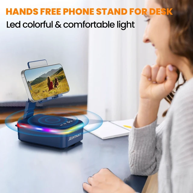 Alt view image 6 of 7 - Gifts for Men Women,Cell Phone Stand with Bluetooth Speaker,LED Light,and Lanyard,Cool Tech Gadgets,Unique Birthday Gifts for Men Husband Mom Dad-Blue