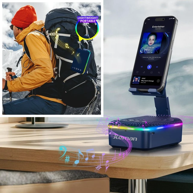 Alt view image 5 of 7 - Gifts for Men Women,Cell Phone Stand with Bluetooth Speaker,LED Light,and Lanyard,Cool Tech Gadgets,Unique Birthday Gifts for Men Husband Mom Dad-Blue