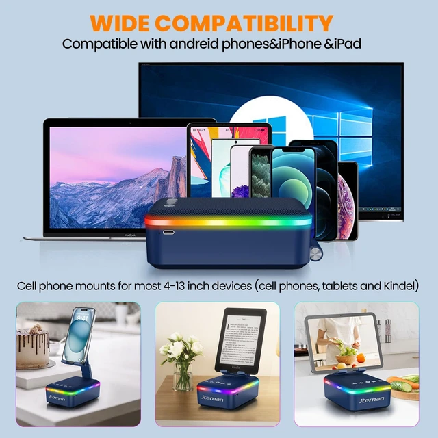 Alt view image 7 of 7 - Gifts for Men Women,Cell Phone Stand with Bluetooth Speaker,LED Light,and Lanyard,Cool Tech Gadgets,Unique Birthday Gifts for Men Husband Mom Dad-Blue