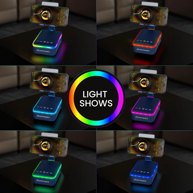 Alt view image 4 of 7 - Gifts for Men Women,Cell Phone Stand with Bluetooth Speaker,LED Light,and Lanyard,Cool Tech Gadgets,Unique Birthday Gifts for Men Husband Mom Dad-Blue