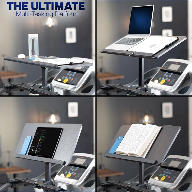 Alt view image 6 of 7 - Black Universal Wooden Laptop Treadmill Desk with Tilt, STAND-TDML4R Tilting Ergonomic Notebook Mount Stand with Mouse Pad and Wrist Support, Fits Both Round and Square Handlebars up to 37 in