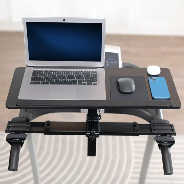 Alt view image 7 of 7 - Black Universal Wooden Laptop Treadmill Desk with Tilt, STAND-TDML4R Tilting Ergonomic Notebook Mount Stand with Mouse Pad and Wrist Support, Fits Both Round and Square Handlebars up to 37 in