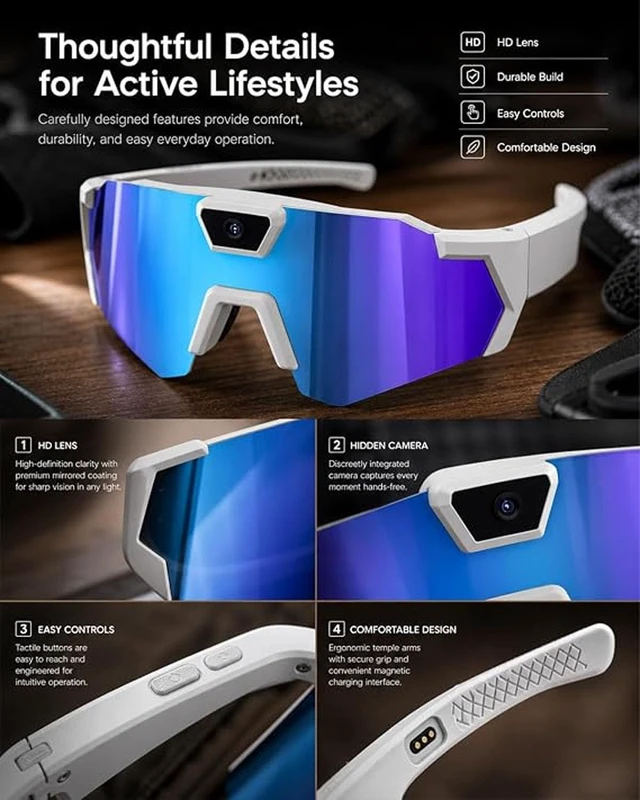 Alt view image 2 of 7 - POV Camera Glasses 4K Baseball Sunglasses Smart Video Eyeglasses for Men Women Sports Cycling Hiking Running HD Action 2026 Upgrade Frames Outdoor Vision Gafas Con Camara