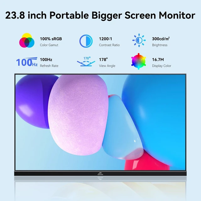 Alt view image 3 of 7 - 23.8" Large Portable Monitor 100Hz IPS FHD 1080P USB-C HDMI Monitor Fresync External Gaming Monitor, Dual Speakers Adjustable Stand, Portable Monitor for Laptop,PC,Mac,Phone,Game Consoles