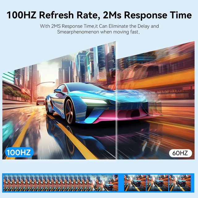 Alt view image 7 of 7 - 23.8" Large Portable Monitor 100Hz IPS FHD 1080P USB-C HDMI Monitor Fresync External Gaming Monitor, Dual Speakers Adjustable Stand, Portable Monitor for Laptop,PC,Mac,Phone,Game Consoles