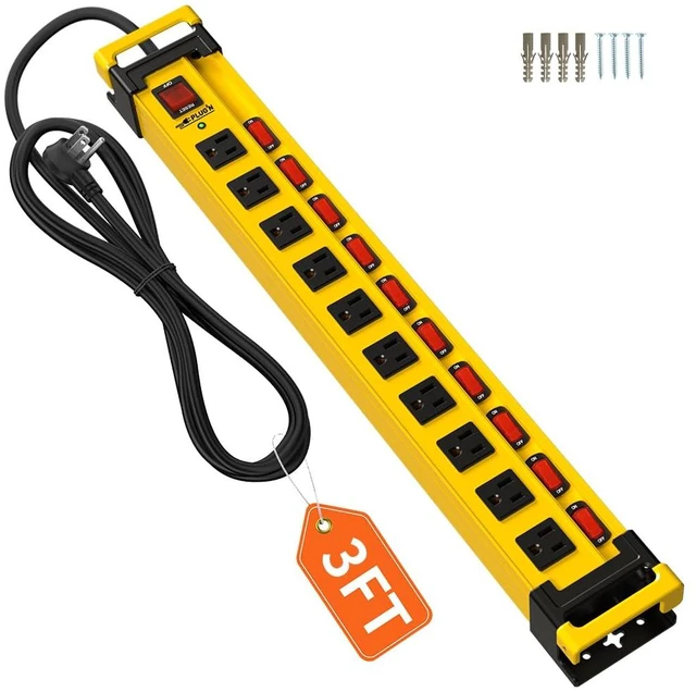 Main image of 10 Outlet 3300J Surge Protector Power Strip with Individual Switches,Heavy Duty Metal Power Strip with Cord Manager,3FT/14AWG/15AMP/1875W Power Cord for Workshop,Garage