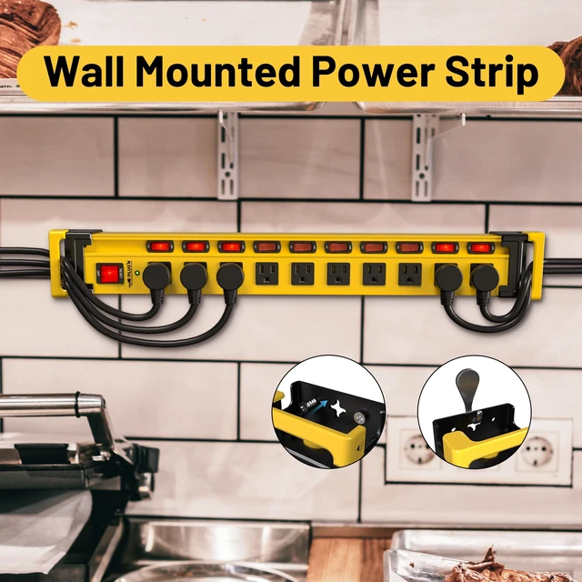 Alt view image 6 of 6 - 10 Outlet 3300J Surge Protector Power Strip with Individual Switches,Heavy Duty Metal Power Strip with Cord Manager,3FT/14AWG/15AMP/1875W Power Cord for Workshop,Garage