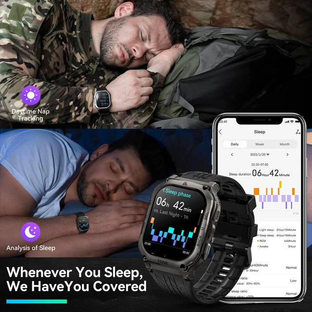 Alt view image 6 of 7 - Tank M3 Smart Watches for Men, Rugged Full Metal Body, 5ATM & IP69K 1.96" AMOLED, Bluetooth Call, 170+ Sports Modes, Heart Rate, SpO2 Monitor, Sleep Tracking, Compatible with iPhone and Android
