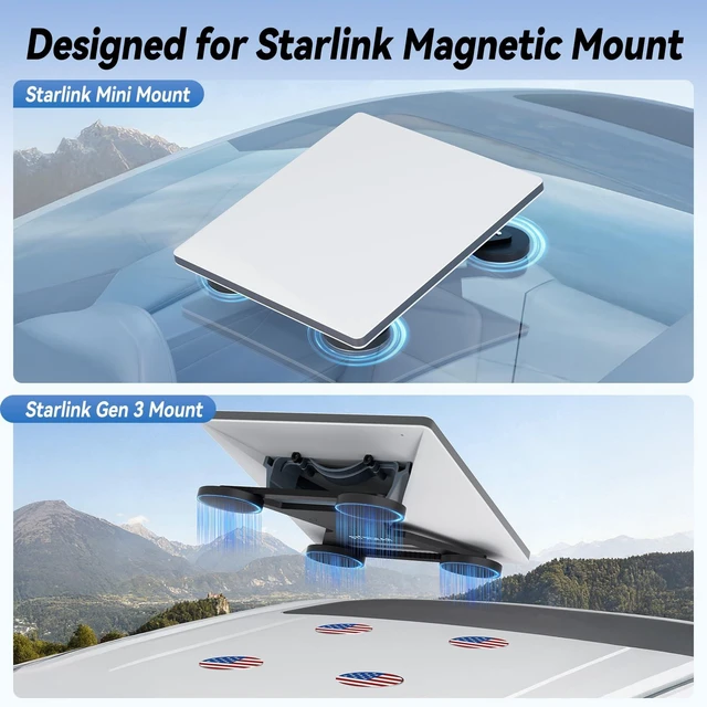 Alt view image 3 of 7 - 4PCS Starlink Mini/Gen 3 Magnetic Mount Plates, Magnetic Pads Adhesive Metal Plates for Magnetic Mount, Starlink Mounting Kit for Car Truck SUV Aluminum/Glass Roof, Flag