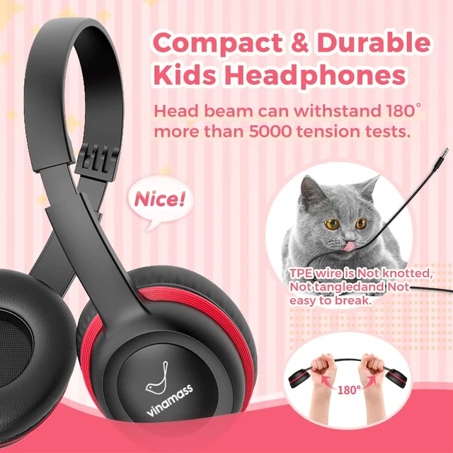 Alt view image 2 of 6 - Kids Headphones, Wired Headphones for Kid with Safe Volume Limiter, Kid Headphone with Cord 3.5mm Jack, On-Ear Girls Boys Toddler Headphone for School