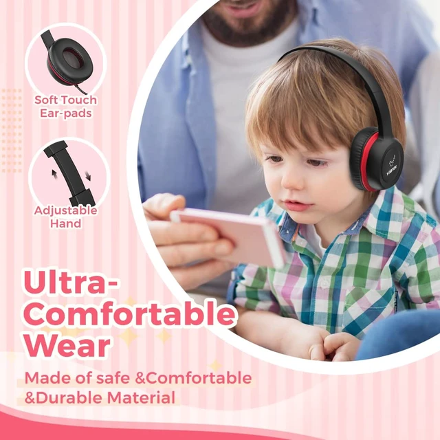 Alt view image 3 of 6 - Kids Headphones, Wired Headphones for Kid with Safe Volume Limiter, Kid Headphone with Cord 3.5mm Jack, On-Ear Girls Boys Toddler Headphone for School