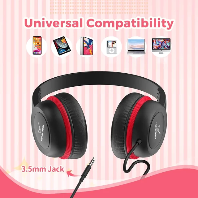 Alt view image 4 of 6 - Kids Headphones, Wired Headphones for Kid with Safe Volume Limiter, Kid Headphone with Cord 3.5mm Jack, On-Ear Girls Boys Toddler Headphone for School