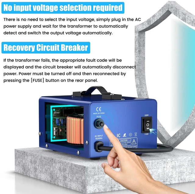 Alt view image 4 of 7 - 2000 watt Voltage Conversion Transformer Heavy-Duty Step-up/Step-Down AC 110V/120V/220V/240V Power Conversion, with resettable Circuit Breaker Protection, with US Power Cord, LCD Display