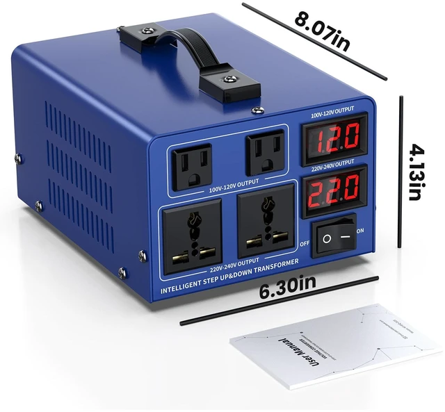 Alt view image 7 of 7 - 2000 watt Voltage Conversion Transformer Heavy-Duty Step-up/Step-Down AC 110V/120V/220V/240V Power Conversion, with resettable Circuit Breaker Protection, with US Power Cord, LCD Display