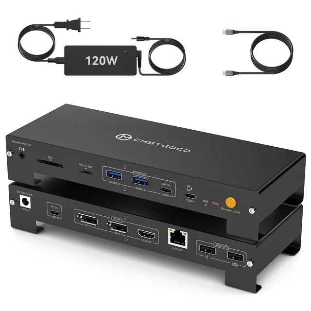 Main image of USB C Docking Station 3 Monitors Triple 4K@60Hz Display with 120W Power Supply 15 in 1 Laptop Dock Dual Display Port for Multiple Monitors with USB 3.2 SD/Micro SD Solt 1G Ethernet PD 100W