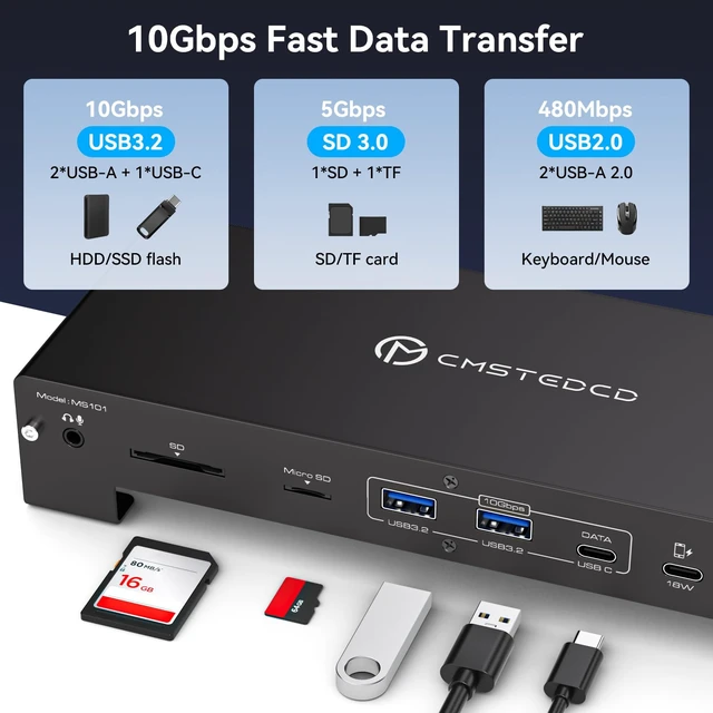 Alt view image 5 of 7 - USB C Docking Station 3 Monitors Triple 4K@60Hz Display with 120W Power Supply 15 in 1 Laptop Dock Dual Display Port for Multiple Monitors with USB 3.2 SD/Micro SD Solt 1G Ethernet PD 100W