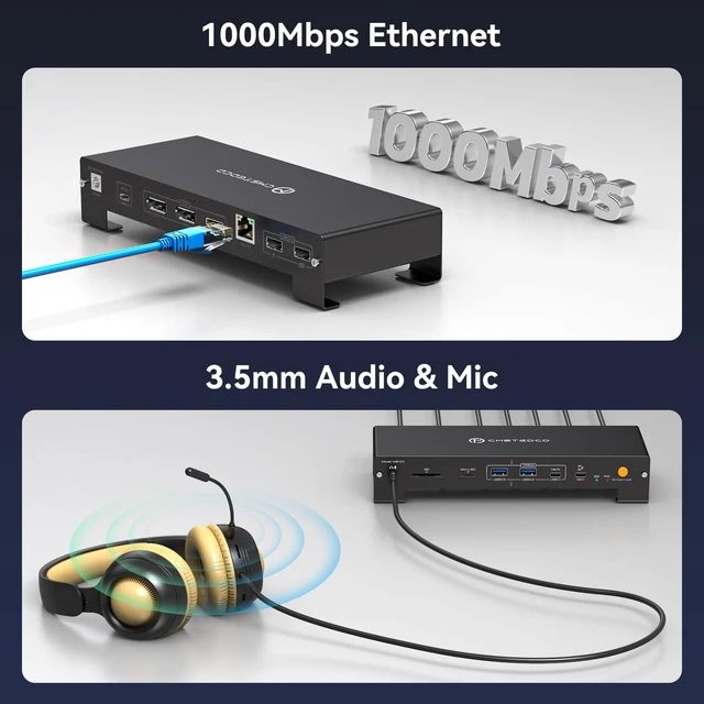 Alt view image 7 of 7 - USB C Docking Station 3 Monitors Triple 4K@60Hz Display with 120W Power Supply 15 in 1 Laptop Dock Dual Display Port for Multiple Monitors with USB 3.2 SD/Micro SD Solt 1G Ethernet PD 100W