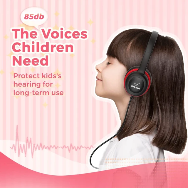 Alt view image 6 of 6 - Kids Headphones, Wired Headphones for Kid with Safe Volume Limiter, Kid Headphone with Cord 3.5mm Jack, On-Ear Girls Boys Toddler Headphone for School