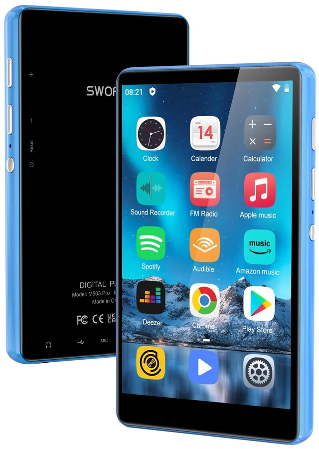 Main image of MP3 Player with Bluetooth and WiFi, 80GB MP3 Player with Spotify,Spotify Kids,Audible,Pandora, Music,4 inch Music Player MP4 Up to 521GB Blue