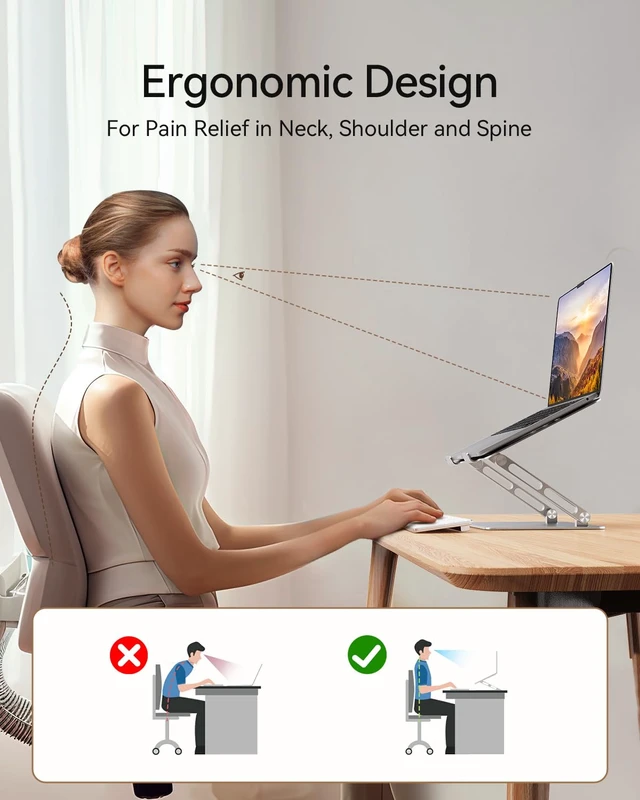 Alt view image 2 of 7 - Adjustable Aluminum Laptop Stand for MacBook Air Pro Neo 10-17.3'' Portable Ergonomic Computer Holder, Space Saving Desk with Heat Dissipation, Compatible with MacBook/Dell/HP etc, Silver