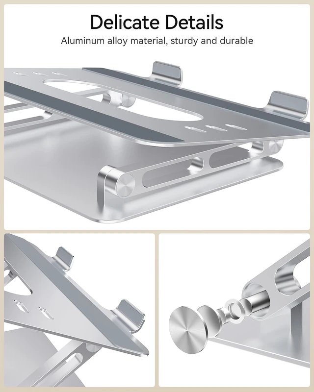 Alt view image 7 of 7 - Adjustable Aluminum Laptop Stand for MacBook Air Pro Neo 10-17.3'' Portable Ergonomic Computer Holder, Space Saving Desk with Heat Dissipation, Compatible with MacBook/Dell/HP etc, Silver