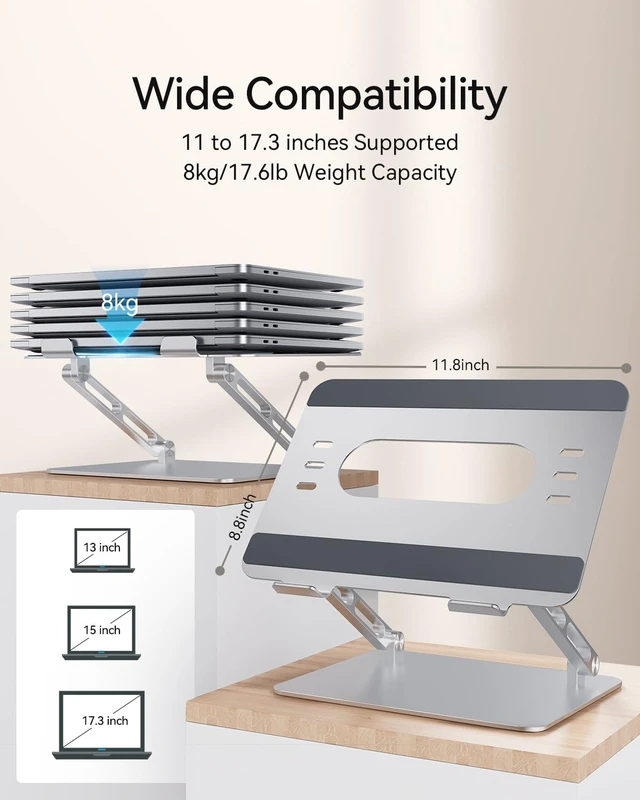 Alt view image 6 of 7 - Adjustable Aluminum Laptop Stand for MacBook Air Pro Neo 10-17.3'' Portable Ergonomic Computer Holder, Space Saving Desk with Heat Dissipation, Compatible with MacBook/Dell/HP etc, Silver
