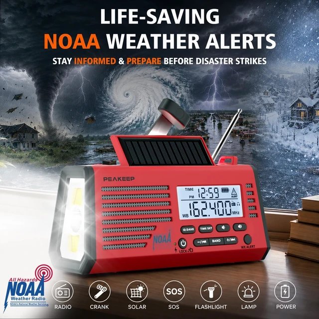 Alt view image 2 of 7 - Emergency Radio NOAA Weather Alert Battery Solar Crank Powered AM FM SW Portable Radio, Rechargeable Battery Backup18500mWh, SOS Flashlight Lamp for Home Car Camping Storms Blackouts Prep