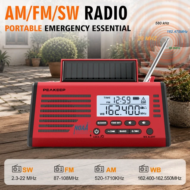 Alt view image 3 of 7 - Emergency Radio NOAA Weather Alert Battery Solar Crank Powered AM FM SW Portable Radio, Rechargeable Battery Backup18500mWh, SOS Flashlight Lamp for Home Car Camping Storms Blackouts Prep