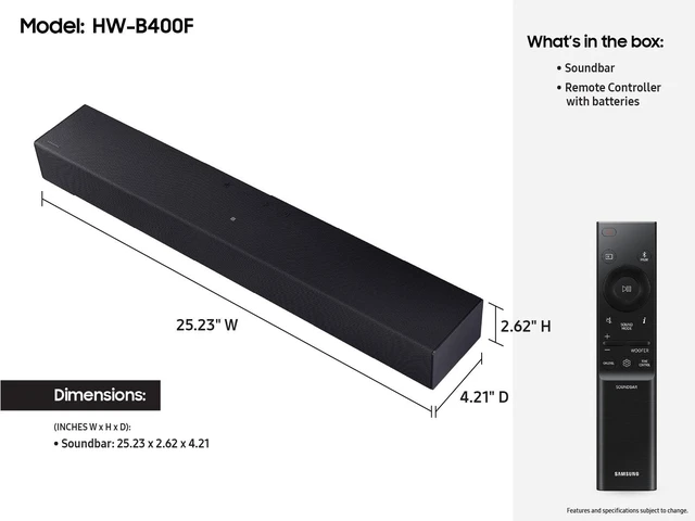 Alt view image 2 of 7 - HW-B400F B-Series 2.1ch Soundbar with Wireless Subwoofer - Deep Bass, Smart Sound & Game Mode - Bluetooth Wireless TV Connection for Home Theater and Gaming