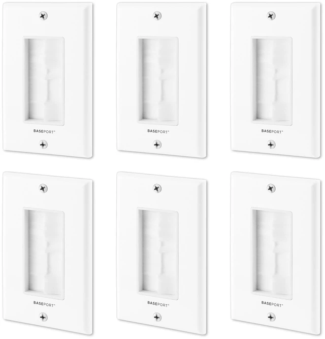 Main image of TRADESAFE Brush Wall Plate Cable Pass Through, Hide Wires In Wall, 6 pack For In-Wall Cable Management, White Single Gang Brush Plate with Low Voltage Mounting Bracket, ETL-Listed