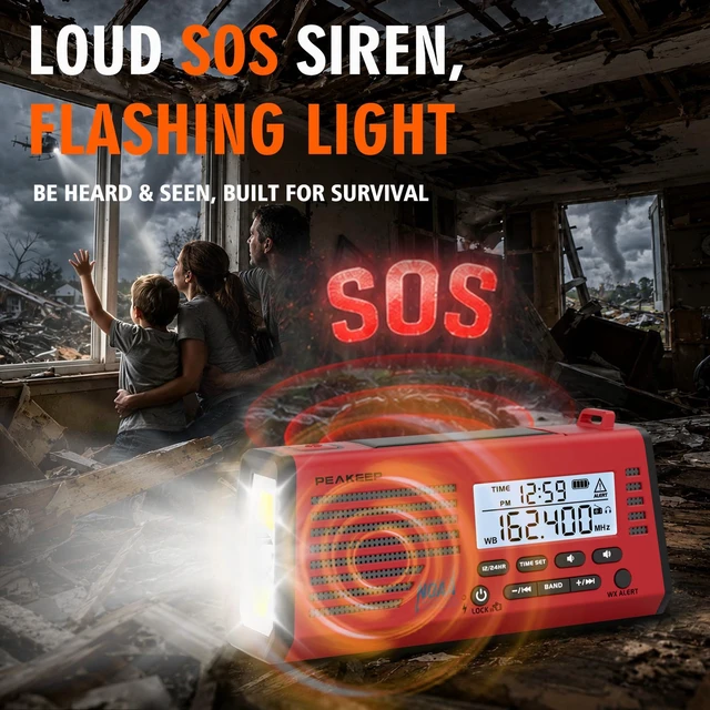 Alt view image 6 of 7 - Emergency Radio NOAA Weather Alert Battery Solar Crank Powered AM FM SW Portable Radio, Rechargeable Battery Backup18500mWh, SOS Flashlight Lamp for Home Car Camping Storms Blackouts Prep