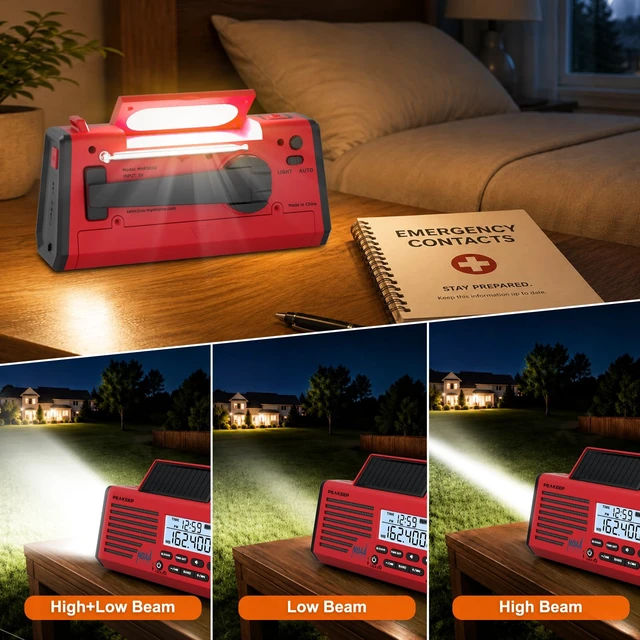 Alt view image 5 of 7 - Emergency Radio NOAA Weather Alert Battery Solar Crank Powered AM FM SW Portable Radio, Rechargeable Battery Backup18500mWh, SOS Flashlight Lamp for Home Car Camping Storms Blackouts Prep