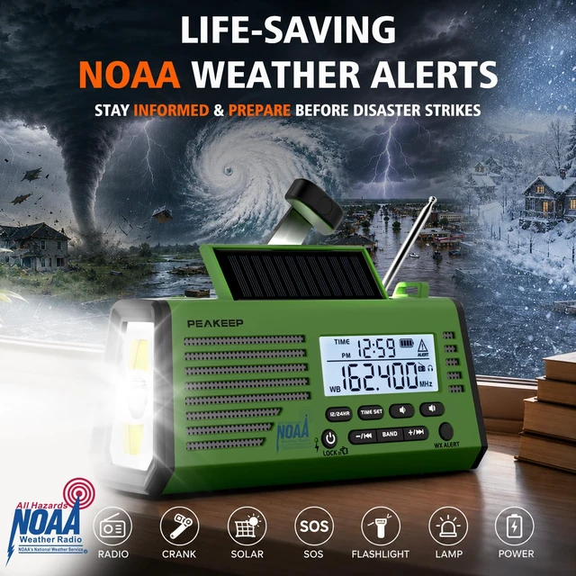Alt view image 2 of 7 - Emergency Radio NOAA Weather Alert Battery Solar Crank Powered AM FM SW Portable Radio, Rechargeable Battery 18500mWh, SOS Flashlight Lamp for Home Car Camping Storms Blackouts Prep