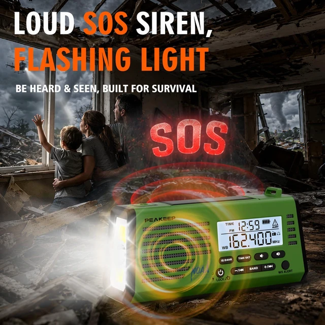 Alt view image 6 of 7 - Emergency Radio NOAA Weather Alert Battery Solar Crank Powered AM FM SW Portable Radio, Rechargeable Battery 18500mWh, SOS Flashlight Lamp for Home Car Camping Storms Blackouts Prep