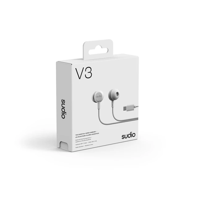 Alt view image 7 of 7 - V3 Essential Wired Earbuds in Ear Headphones with Cable and USB-C Connector Tangle-Resistant Braided Cable Built-in Microphone IPX4 Water Resistant No Charging Needed (White)