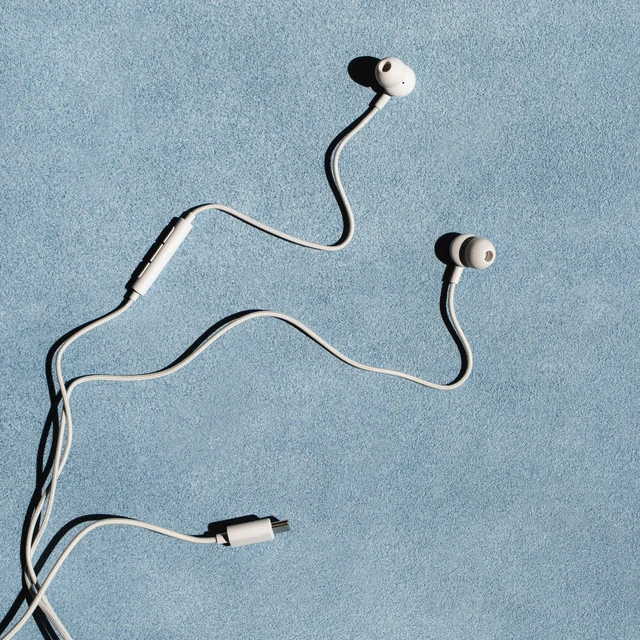 Alt view image 5 of 7 - V3 Essential Wired Earbuds in Ear Headphones with Cable and USB-C Connector Tangle-Resistant Braided Cable Built-in Microphone IPX4 Water Resistant No Charging Needed (White)