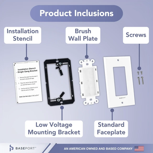 Alt view image 5 of 7 - TRADESAFE Brush Wall Plate Cable Pass Through, Hide Wires In Wall, 6 pack For In-Wall Cable Management, White Single Gang Brush Plate with Low Voltage Mounting Bracket, ETL-Listed