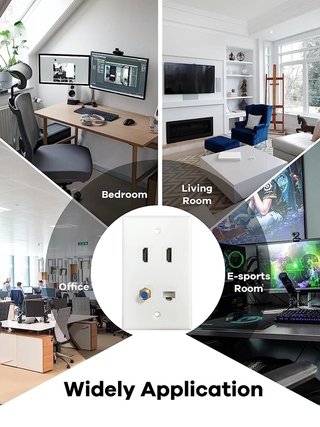 Alt view image 6 of 7 - HDMI Coax Ethernet Wall Plate, 2 Port 4K HDMI Keystone, 1 Port Coax Keystone, 1 Port CAT6 Keystone Wall Plate