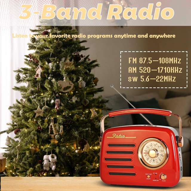Alt view image 2 of 7 - D329 Portable AM FM Shortwave Vintage Radio Bluetooth Speaker Receiver Red Plug in Wall Retro Radio Great Receiver Support USB Drive/Micro SD Card Good Sound for Family for Home Kitchen Outdoors