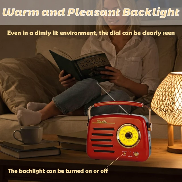 Alt view image 3 of 7 - D329 Portable AM FM Shortwave Vintage Radio Bluetooth Speaker Receiver Red Plug in Wall Retro Radio Great Receiver Support USB Drive/Micro SD Card Good Sound for Family for Home Kitchen Outdoors