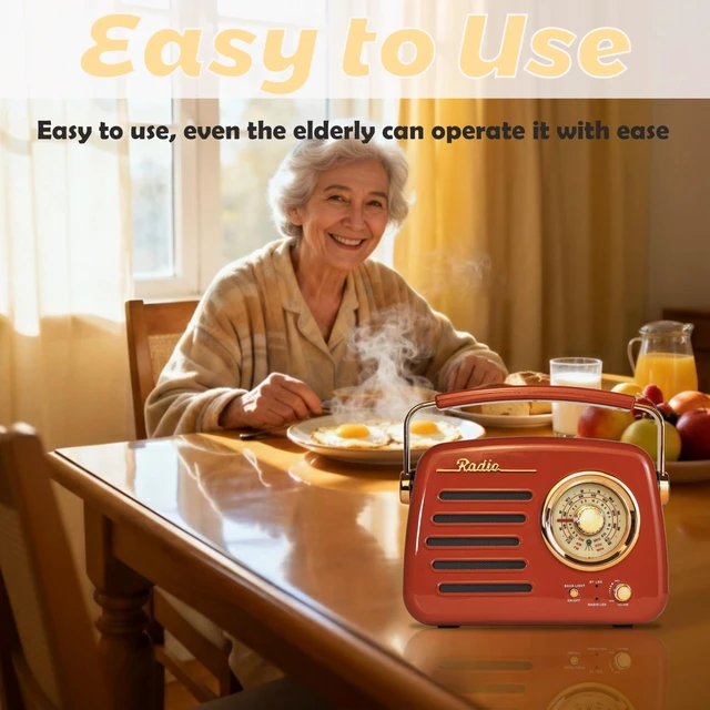 Alt view image 6 of 7 - D329 Portable AM FM Shortwave Vintage Radio Bluetooth Speaker Receiver Red Plug in Wall Retro Radio Great Receiver Support USB Drive/Micro SD Card Good Sound for Family for Home Kitchen Outdoors