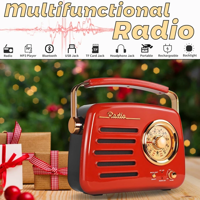 Alt view image 5 of 7 - D329 Portable AM FM Shortwave Vintage Radio Bluetooth Speaker Receiver Red Plug in Wall Retro Radio Great Receiver Support USB Drive/Micro SD Card Good Sound for Family for Home Kitchen Outdoors