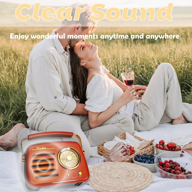 Alt view image 7 of 7 - D329 Portable AM FM Shortwave Vintage Radio Bluetooth Speaker Receiver Red Plug in Wall Retro Radio Great Receiver Support USB Drive/Micro SD Card Good Sound for Family for Home Kitchen Outdoors